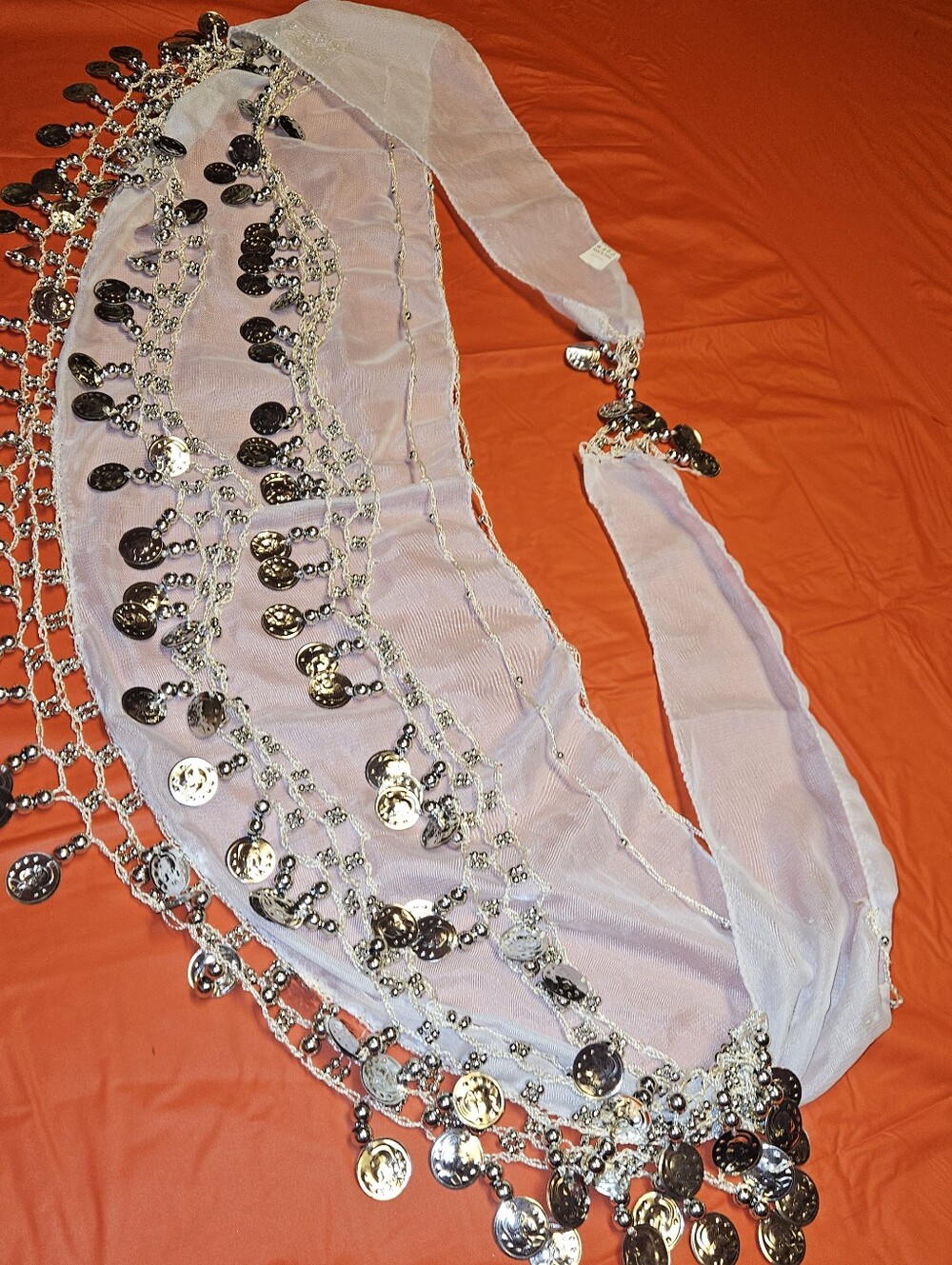 Belly Dance Hip-Scarf Wrap 2 Blue w/Gold Coins & White w/Silver Coins Approx 56"